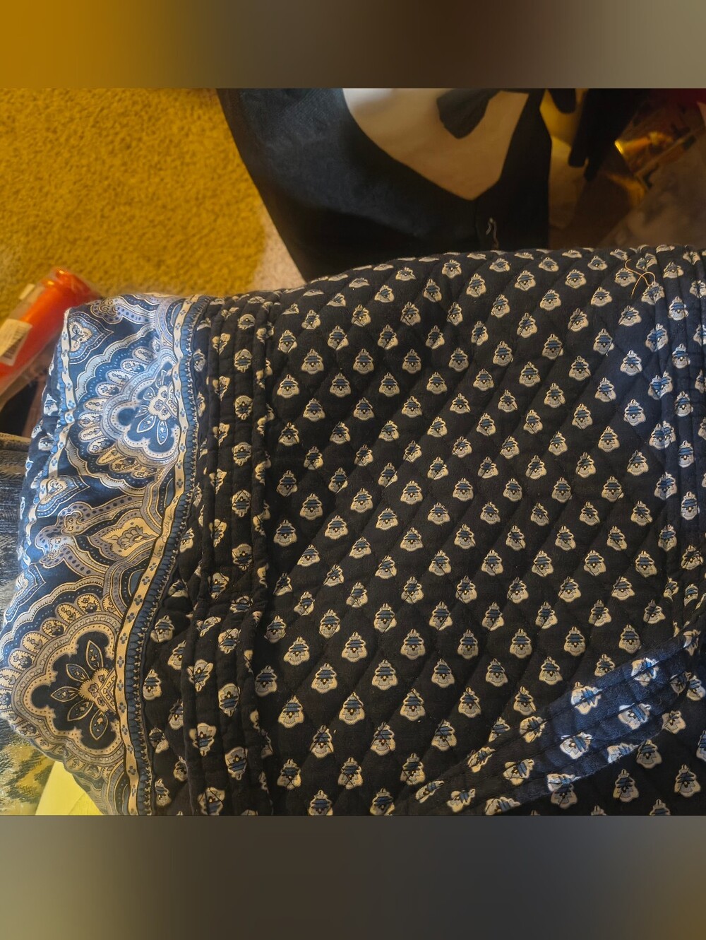 Navy Blue and White Paisley Quilted Duffle Bag Nantucket Vintage